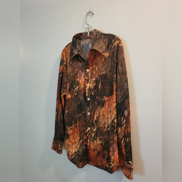 Autumn Leaves Brown Button Up Shirt | Size Medium - Picture 6 of 7